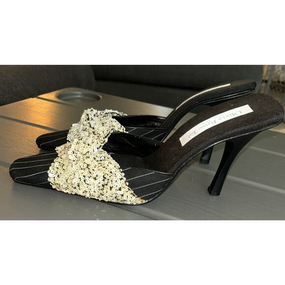 Olivia Rose Tal Black Pinstripe Sequin Point Kitten Heels size 8 - Picture 1 of 7